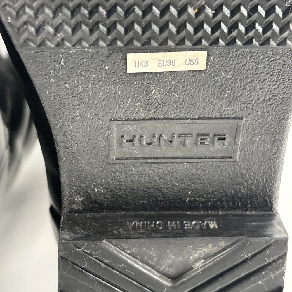 Hunter Refined Black Gloss Quilted Short Rain Boots Women's US 5 EU 36‎ Pull On